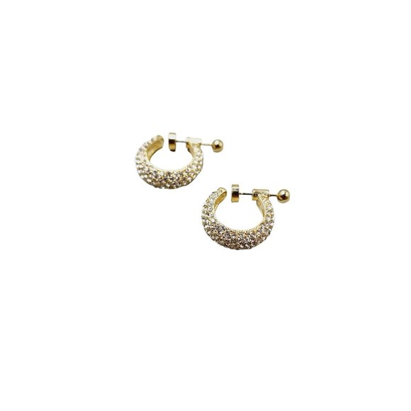 Vintage 80s Rhinestone Hoop With Plunger Closure Clip Earring (A3038) - Picture 1 of 4